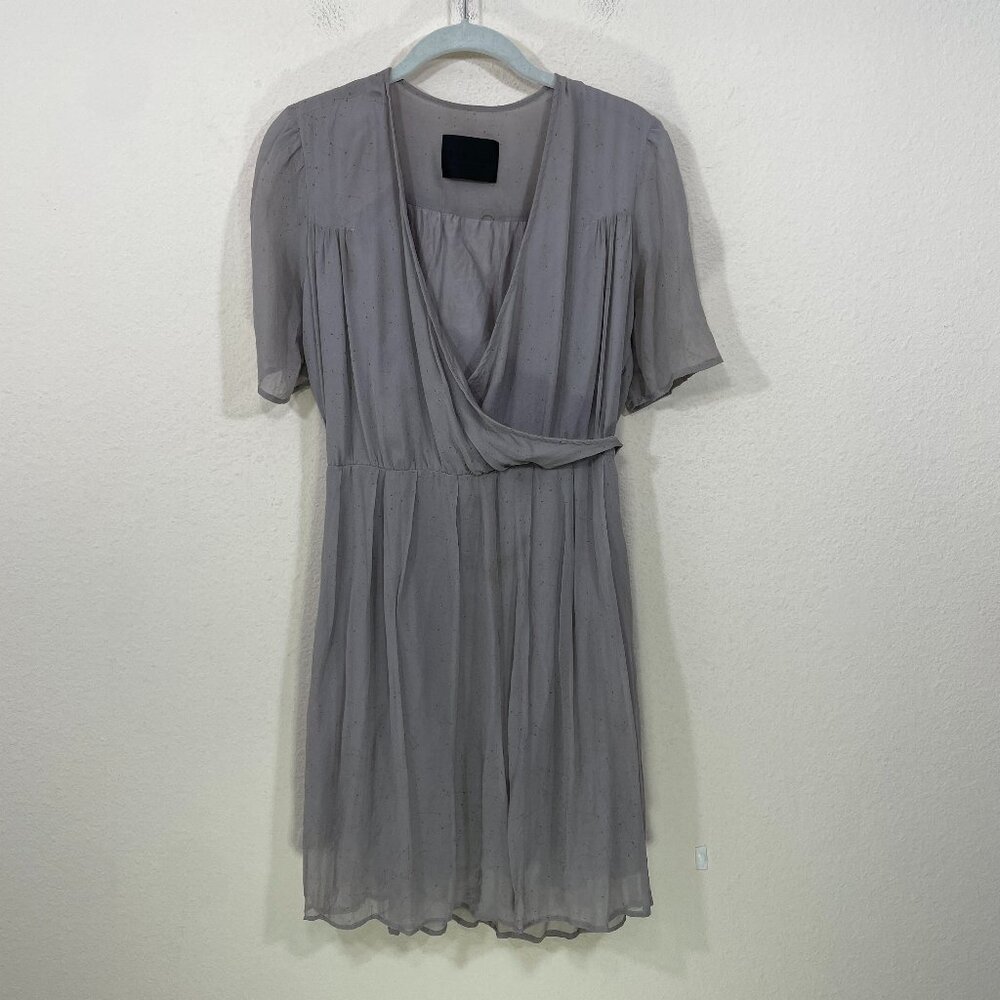 No. 6 Store 100%‎ Silk Dress Size 3 Faux Wrap Smoky Gray Constellation FLAW!